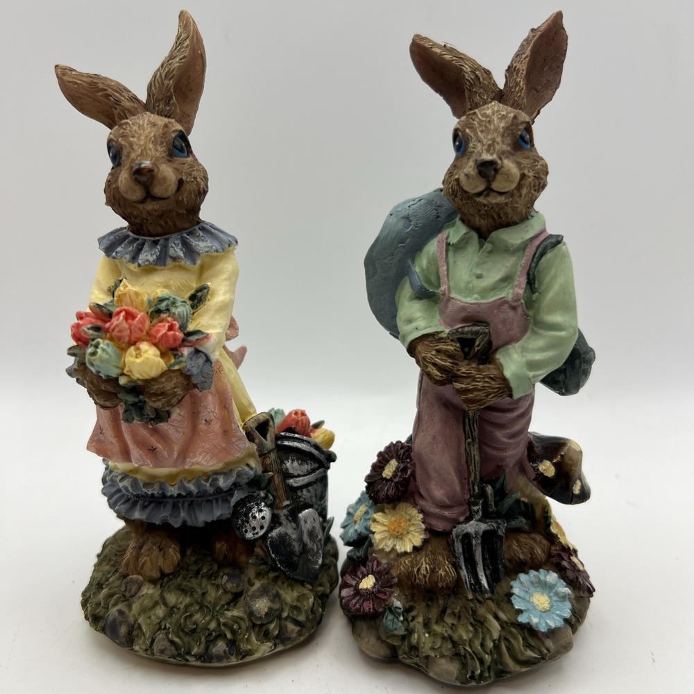 Vtg. K's Collection Rabbit Bunnies Figurine "Easter Parade" Boy & Girl Set
